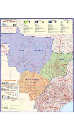 MAPA BRASIL REGIONAL CENTROOESTE LAMINADO POLÍTICO 120X90CM