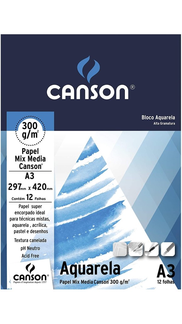 BLOCO DESENHO A3 297X420MM AQUARELA 300G 12FLS CANSON