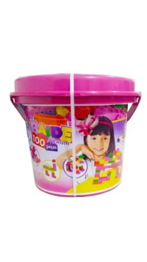 BLOCOS DE MONTAR SUPER BALDE 100 PÇS MENINA WORLD BLOCKS