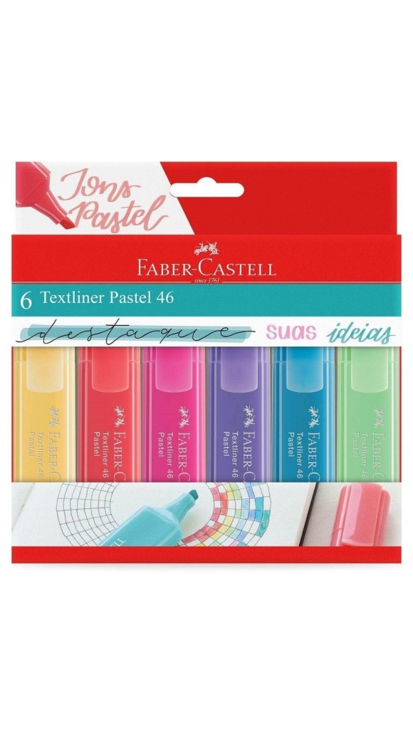 KIT MARCA TEXTO TEXTLINER 46 FABER-CASTELL - ESTOJO C/6 CORES TONS PASTEL