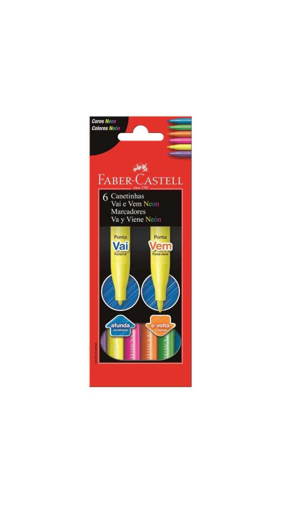 CANETA HIDROCOR 6 CORES NEON VAI E VEM FABER-CASTELL