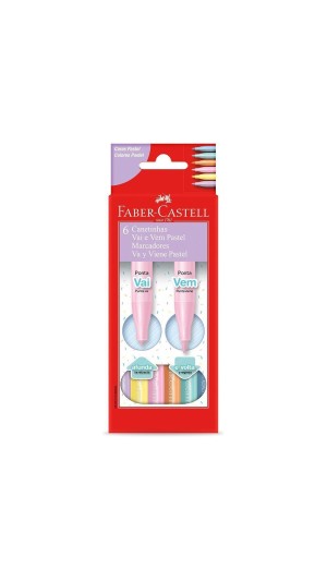 CANETA HIDROCOR 6 CORES PASTEL VAI E VEM FABER-CASTELL