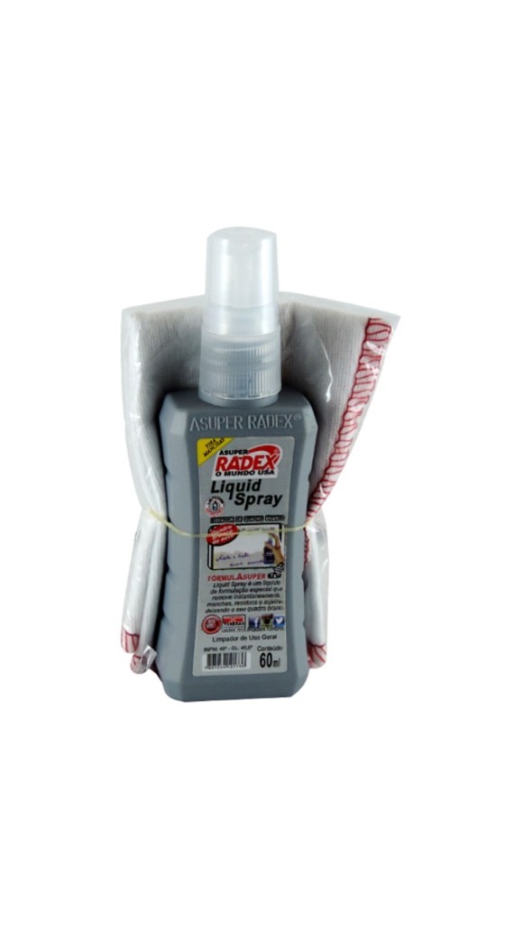 LIMPADOR INST. QUADRO BRANCO C/FLANELA 60ML RADEX PCT C/06 UNID.
