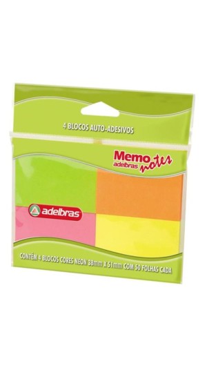 BLOCO RECADO MEMO NOTE 38X51 NEON C/04 BLOCOS 50F CADA