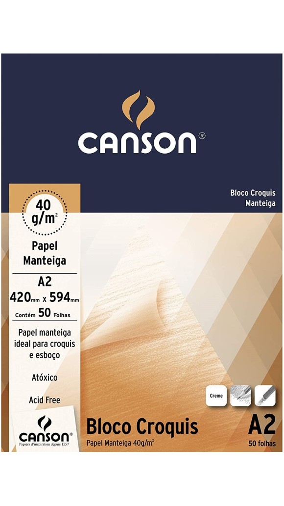 BLOCO DESENHO A2 420X594MM CROQUIS PAPEL MANTEIGA 40G 50FLS CREME CANSON