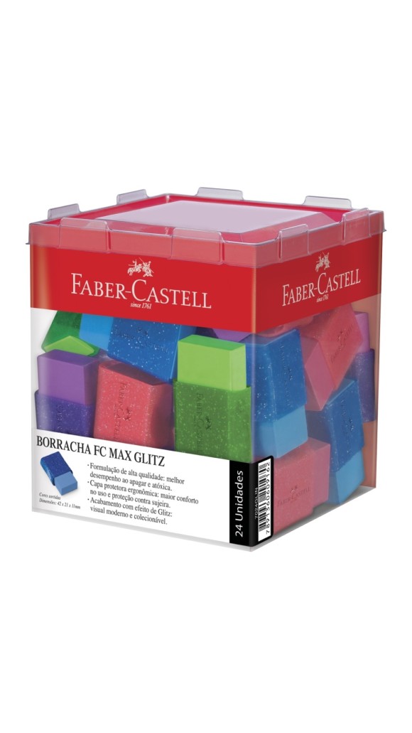 BORRACHA COM CAPA GLITZ FABER-CASTELL GLITZ CAIXA C/24 UNID.