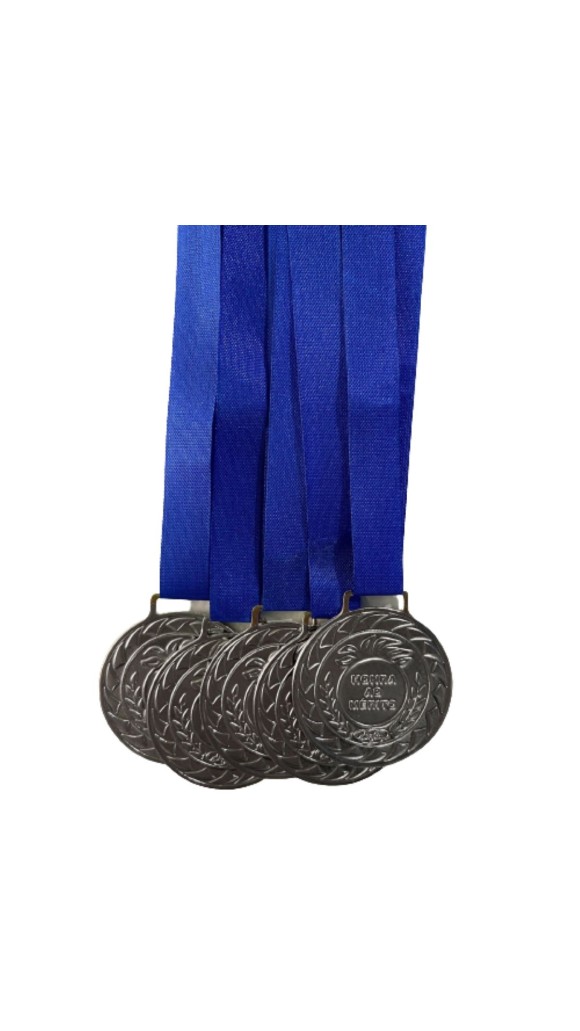 MEDALHA ESPORTIVA HONRA AO MÉRITO C/FITA AZUL PACOTE C/05 UNID