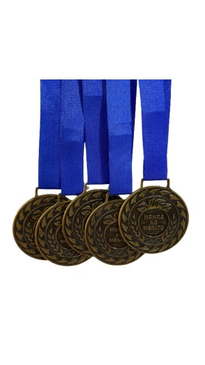 MEDALHA ESPORTIVA HONRA AO MÉRITO C/FITA AZUL PACOTE C/05 UNID