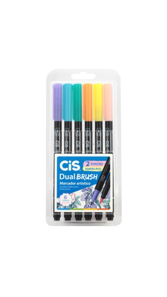 CANETA PINCEL DUAL BRUSH PEN COM 06 CORES PASTEL CIS