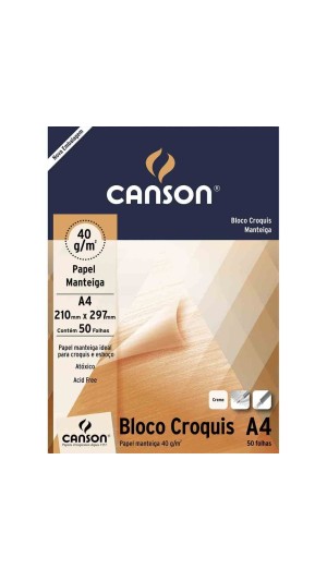BLOCO DESENHO A4 210X297MM CROQUIS PAPEL MANTEIGA 40G 50F CREME CANSON