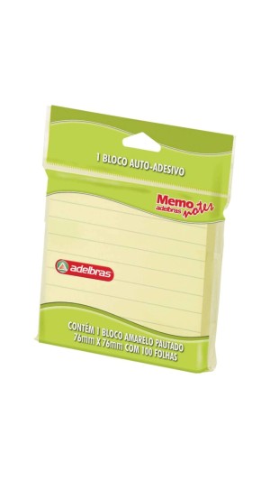 BLOCO RECADO MEMO NOTE 76X76 AMARELO PAUTADO 100F