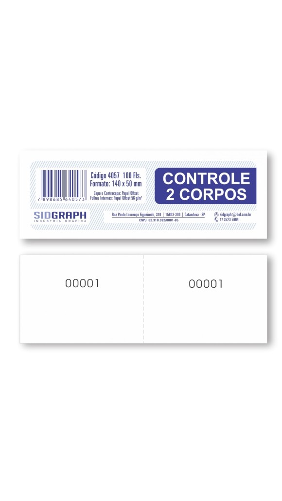 CONTROLE 2 CORPOS 140X50 100 FLS 4057 SIDGRAPH PACOTE C/20 UNID.
