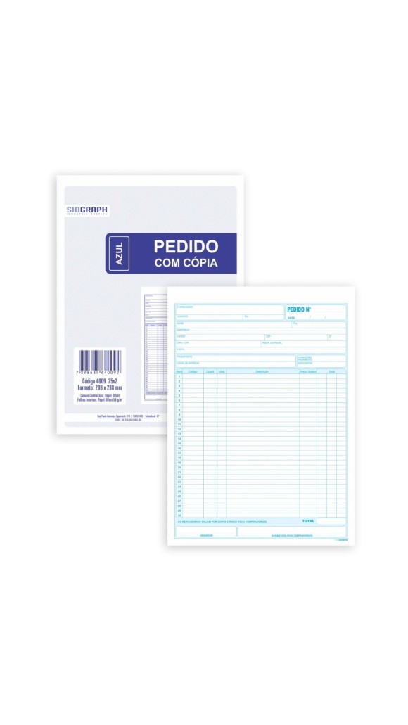 PEDIDO 208X288 2VIA 50F PACOTE C/10 UNID.