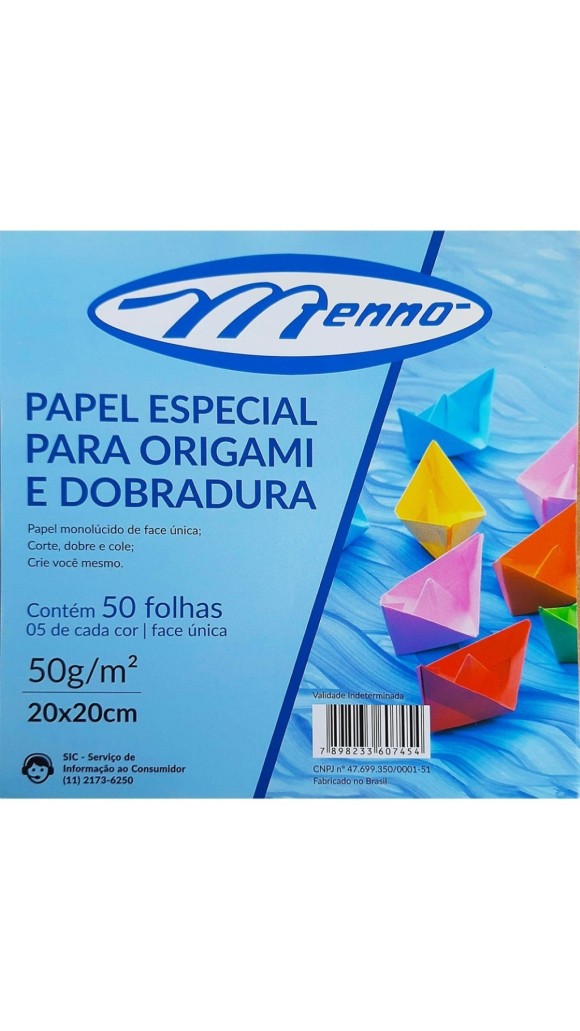 PAPEL P/ORIGAMI E DOBRADURA 20X20 50F 10 CORES MENNO