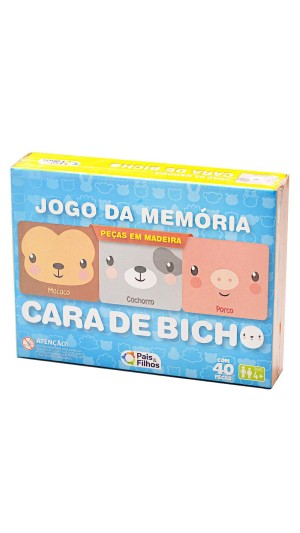 JOGO DA MEMÓRIA CARA DE BICHO 40 PCS MADEIRA PAIS&FILHOS