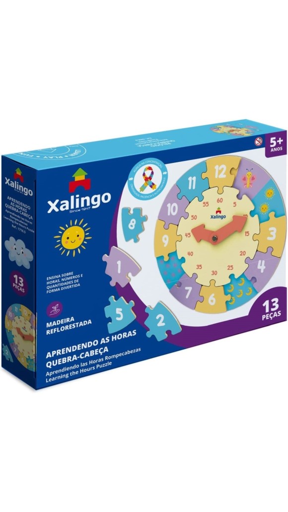 QUEBRA-CABEÇA TDAH APRENDENDO AS HORAS 13 PCS XALINGO