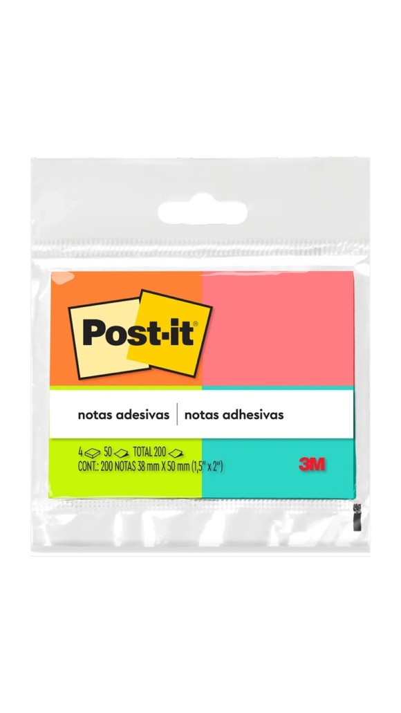 BLOCO RECADO POST-IT 38X50 200F. C/04 BLOCOS 3M