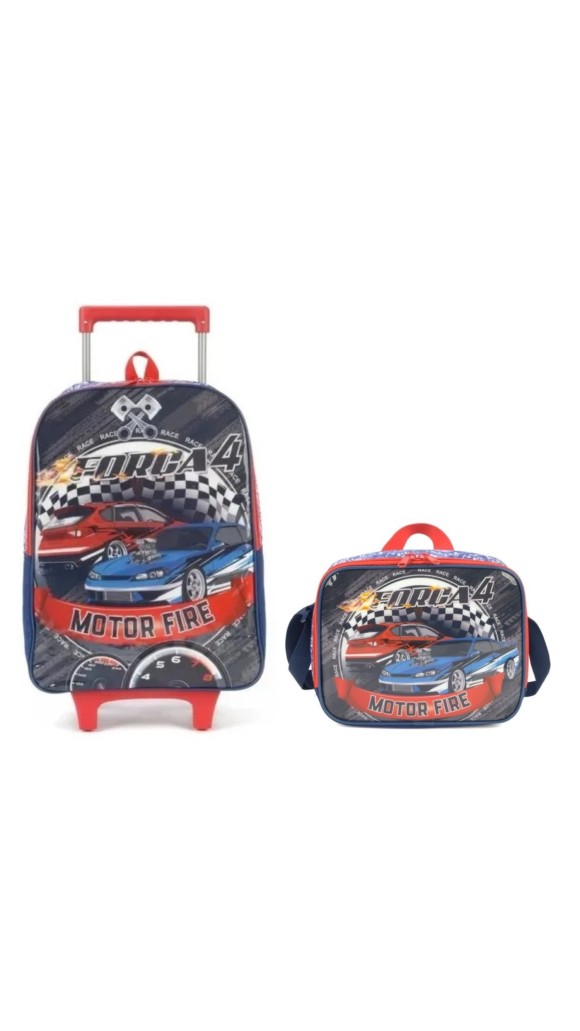 KIT MOCHILA C/CARRINHO + LANCHEIRA MASC.FORÇA 4 LUXCEL