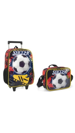 KIT MOCHILA C/CARRINHO + LANCHEIRA MASC.SOCCER LUXCEL