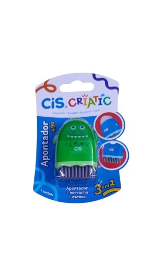 APONTADOR 3 EM 1 BORRACHA + ESCOVA CRIATIC CIS