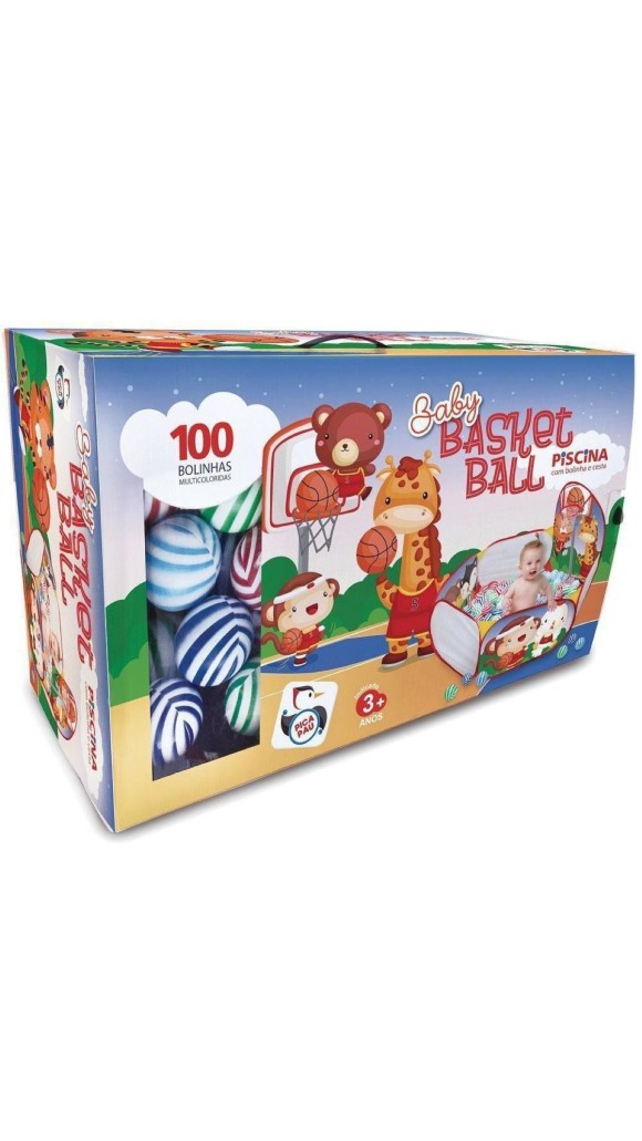 BABY BASKET BALL PISCINA COM BOLINHAS E CESTA 100 BOLINHAS PICA-PAU