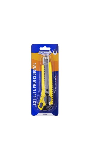 ESTILETE LARGO PROFISSIONAL C/ TRAVA DESLIZANTE PLAST. 18MM BLISTER BRW