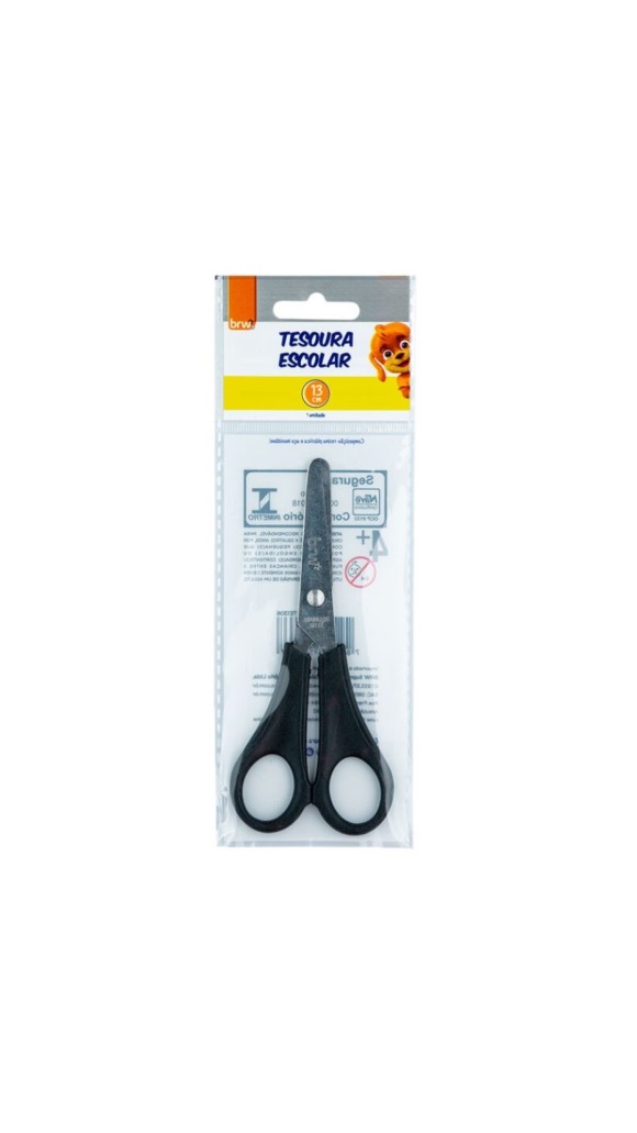 TESOURA ESCOLAR 13CM PRETA TE1306 BLISTER BRW