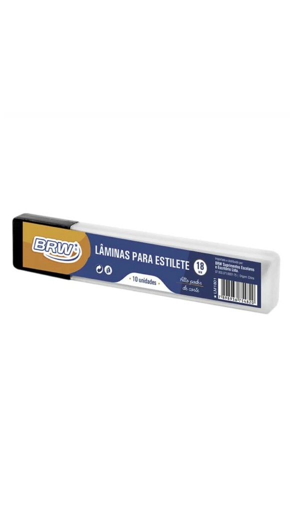 LÂMINA ESTILETE 18MM LARGA BLISTER C/10 UNIDADES BRW