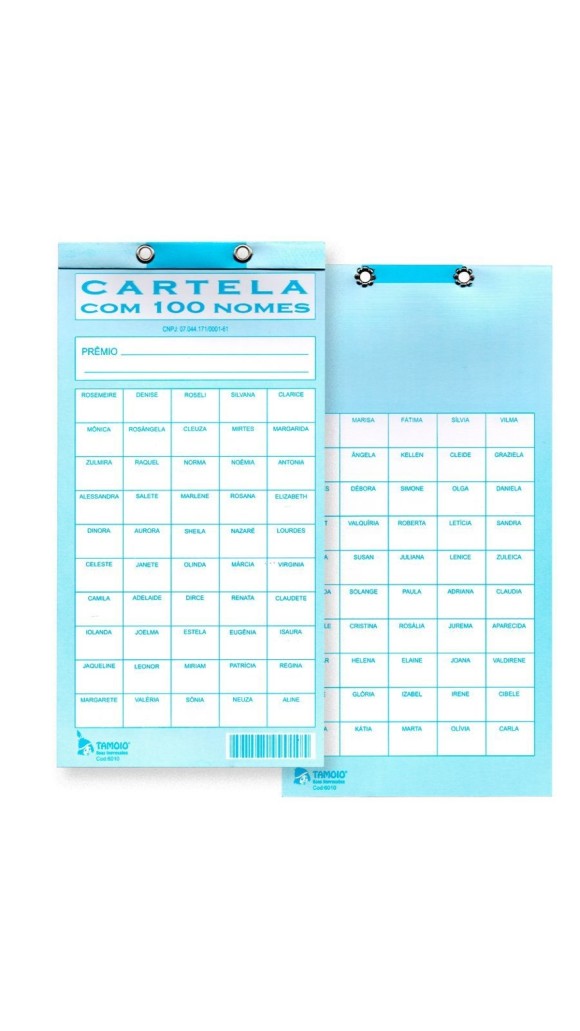 CARTELA DE RIFA COM NOMES TAMOIO PCT C/50 UNID.