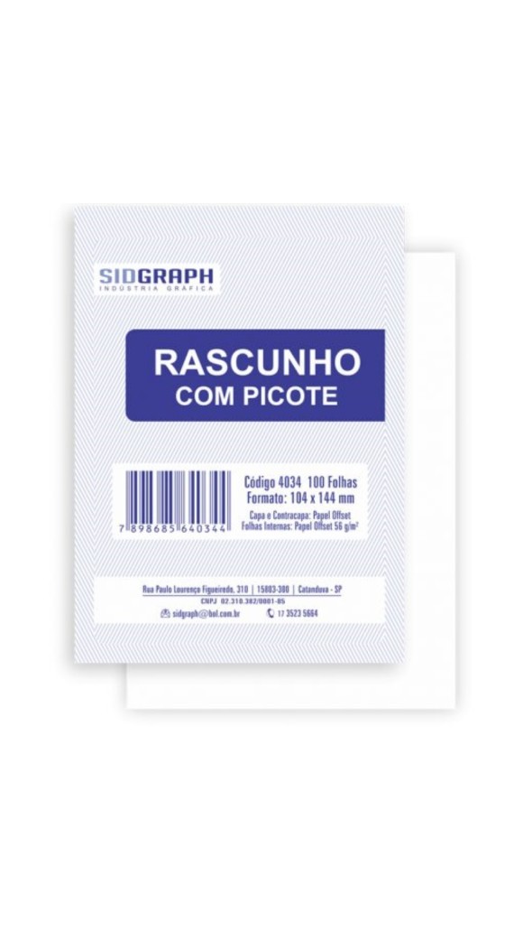 BLOCO RASCUNHO COM PICOTE 104X144 100F. SIDGRAPH PACOTE C/20 UNID.