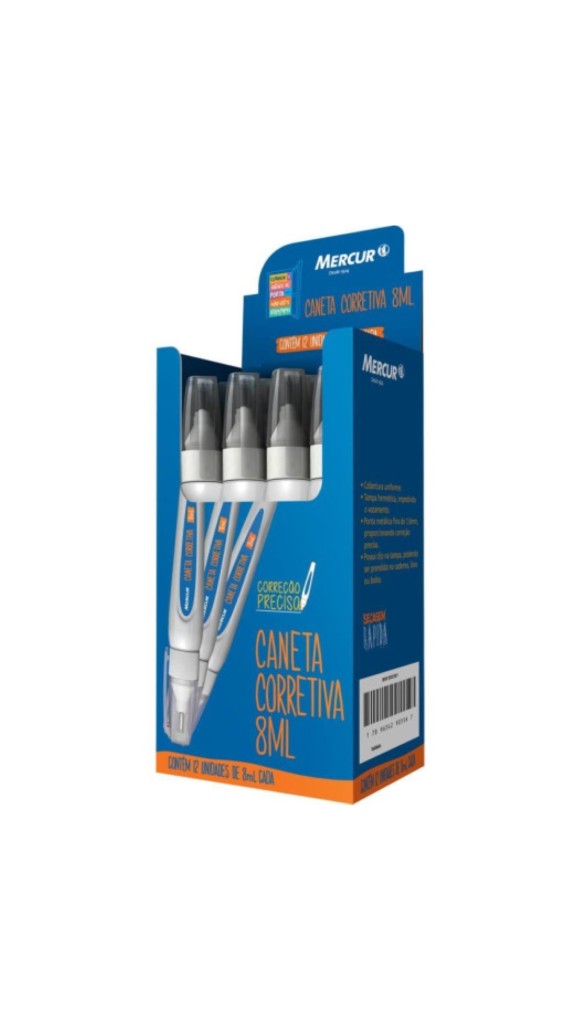 CANETA CORRETIVO 8ML MERCUR CAIXA C/12 UNID.