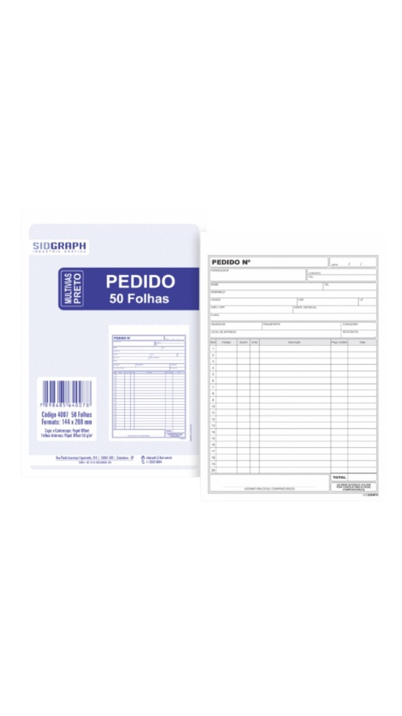 PEDIDO COM CÓPIA 144X208 PRETO C/CARBONO 50 FLS 4085 SIDGRAPH