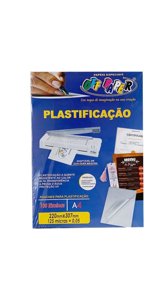 PLASTICO P/PLASTIF A4 220MMX307MM OFF PAPER PCT C/100 UNID.