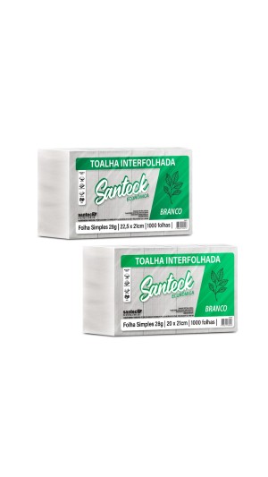 PAPEL TOALHA BRANCO 2 DOBRAS SANTECK PCT C/1000 UNID.