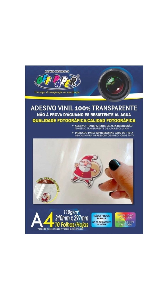 ADESIVO VINIL A4 TRANSP. 110G C/10 FLS OFF PAPER