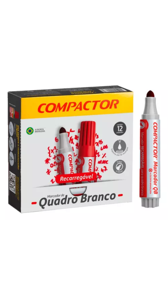 MARCADOR QUADRO BRANCO RECARREGÁVEL QB COMPACTOR CAIXA C/12 UNID.