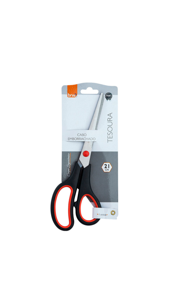 TESOURA 21CM CABO EMBORRACHADO TE2102 BLISTER BRW
