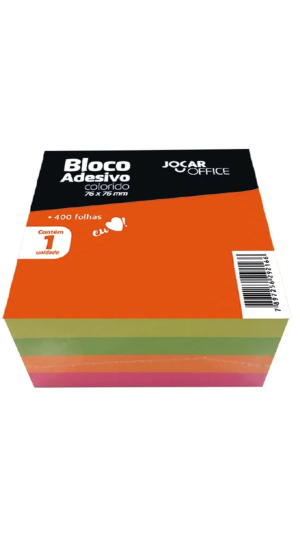 BLOCO RECADO 76MMX76MM COLORIDO NEON 400F. JOCAR OFFICE