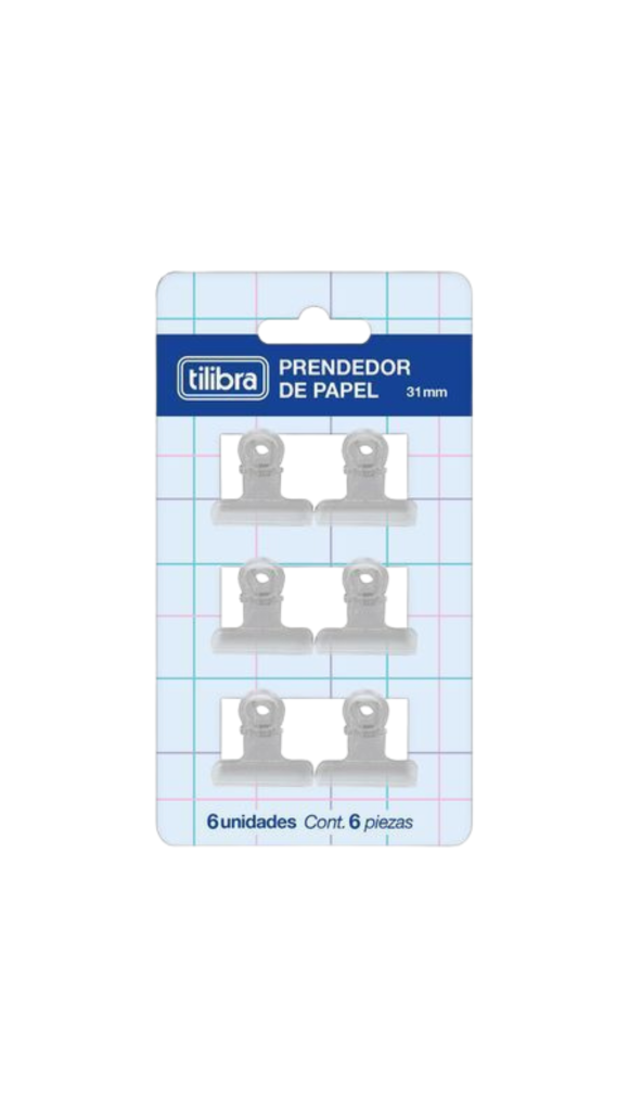 PRENDEDOR P/PAPEL BULLDOG 31MM TRANSP.BLISTER C/6 UNID.TILIBRA