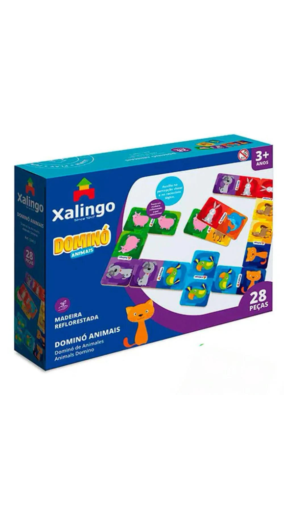 JOGO DOMINÓ MADEIRA ANIMAIS C/28 PCS XALINGO