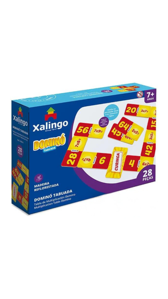 JOGO DOMINÓ MADEIRA TABUADA C/28 PCS XALINGO