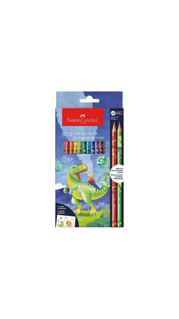 LAPIS DE COR 12 CORES + 2 LAPIS DINOSSAURO FABER-CASTELL