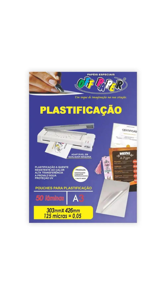 PLASTICO P/PLASTIF.POUCH FILM A3 303X426X0,05 OFF PAPER PCT C/50 UNID.